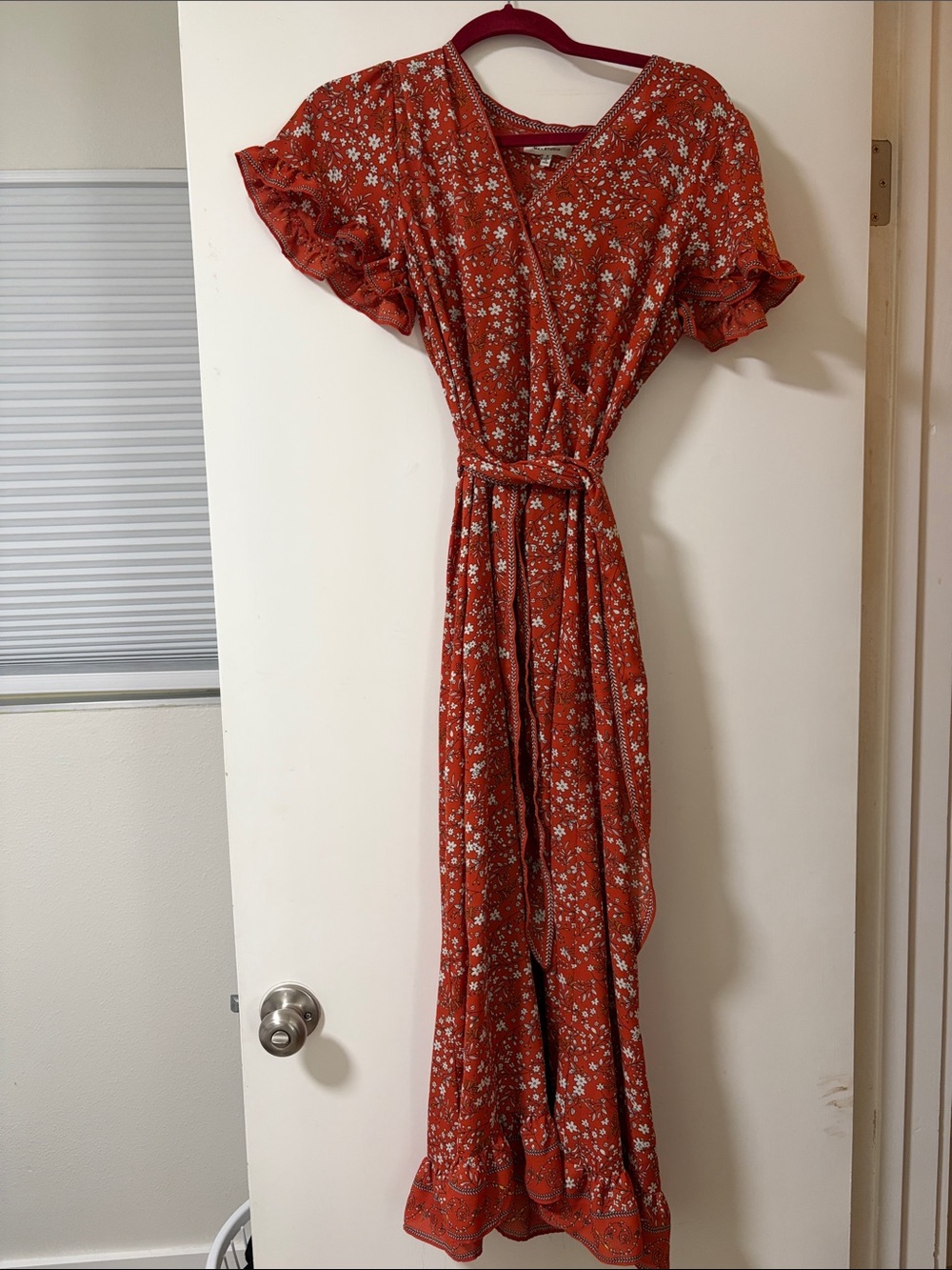 Max Studio Rust Red Floral Wrap Maxi Dress